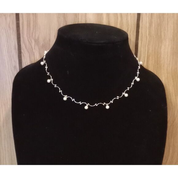 Vintage Signed Carolee Faux Pearl Silver Tone Link 16" Chain Necklace - Picture 1 of 6